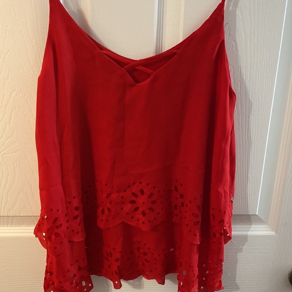 dressy tank with 2 layer/ruffled bottom small crisscross detail on back. - Picture 2 of 2
